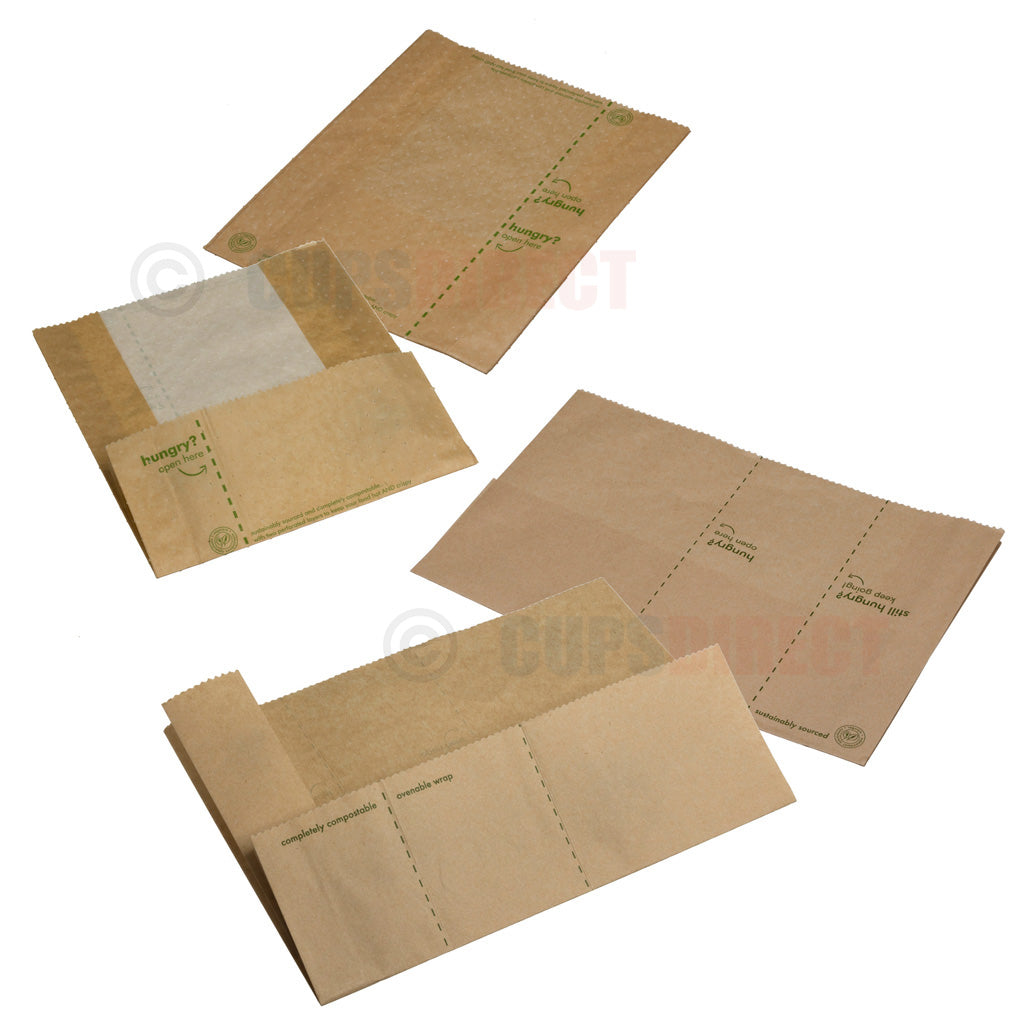 Vegware Compostable Kraft Panini Bags - Ovenable Wrap Hot Pouch ...