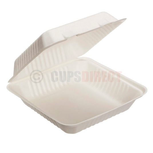 Bagasse clamshell large meal square box