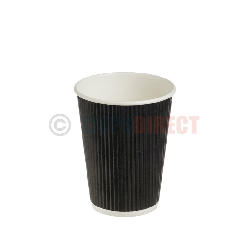 Load image into Gallery viewer, 12oz black ripple weave paper hot cup ideal for serving hot beverages
