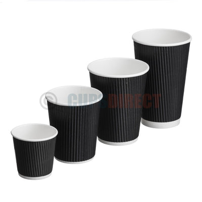 Set of black ripple weave hot cups in various sizes for hot beverages