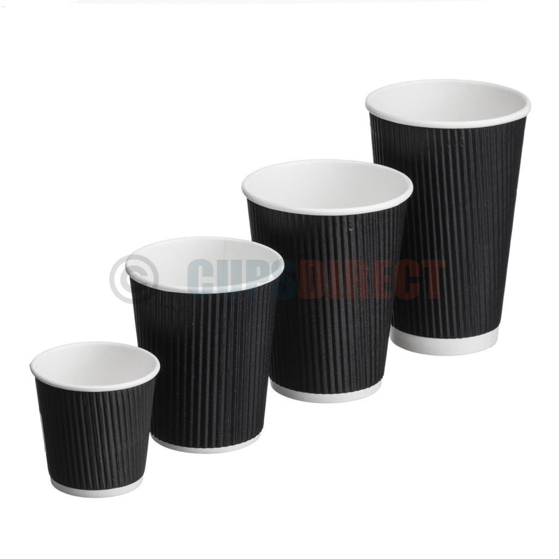 Load image into Gallery viewer, Set of black ripple weave hot cups in various sizes for hot beverages
