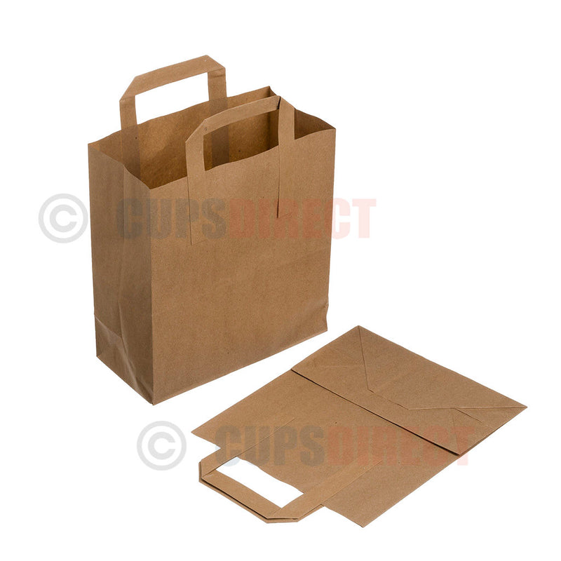Load image into Gallery viewer, Medium brown paper bags with SOS handles, sturdy kraft paper for takeaway and retail use
