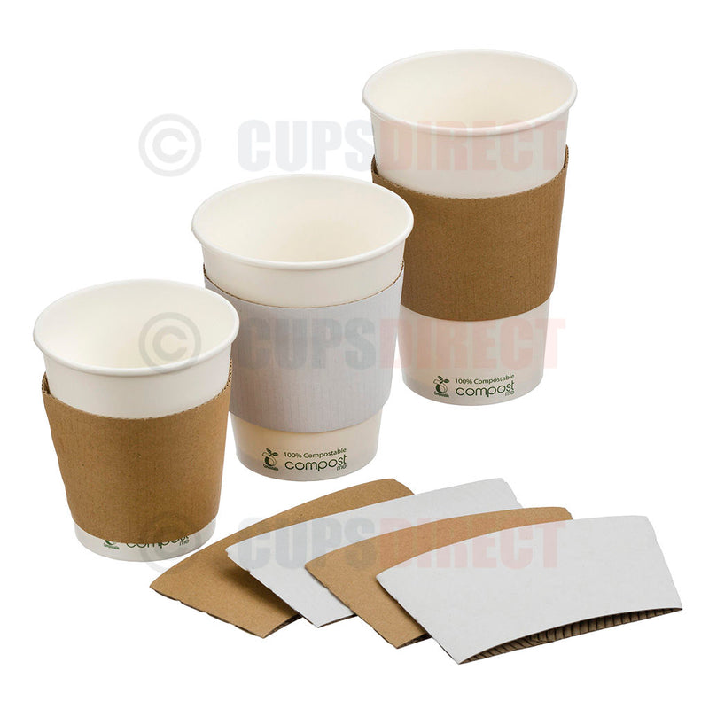 Load image into Gallery viewer, Alternate group view of white and kraft clutch sleeves for large cups
