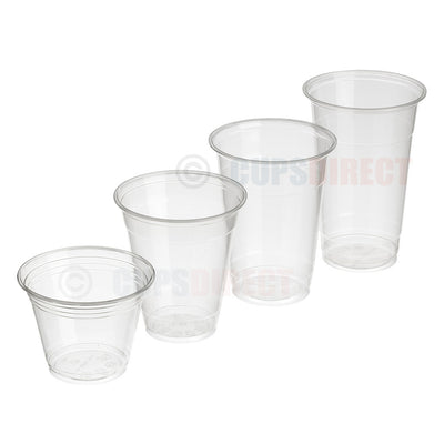 Group image of compostable PLA smoothie cups in multiple sizes