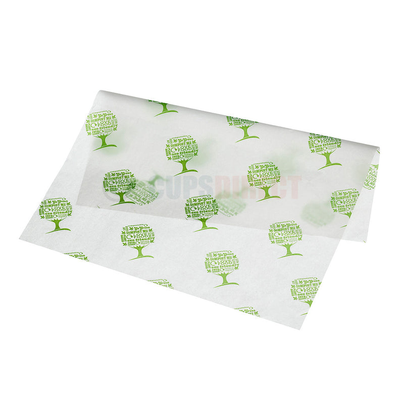 Load image into Gallery viewer, Green tree design wax coated compostable burger wrap
