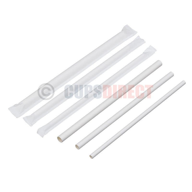 Load image into Gallery viewer, Group image of individually wrapped white paper straws in mixed sizes
