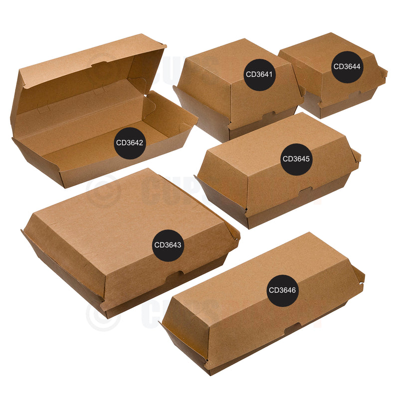 Load image into Gallery viewer, Microflute kraft takeaway box size codes shown for product identification
