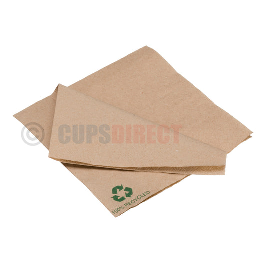 Brown recycled kraft paper napkins from the Nova Fold range, eco-friendly and durable for everyday use