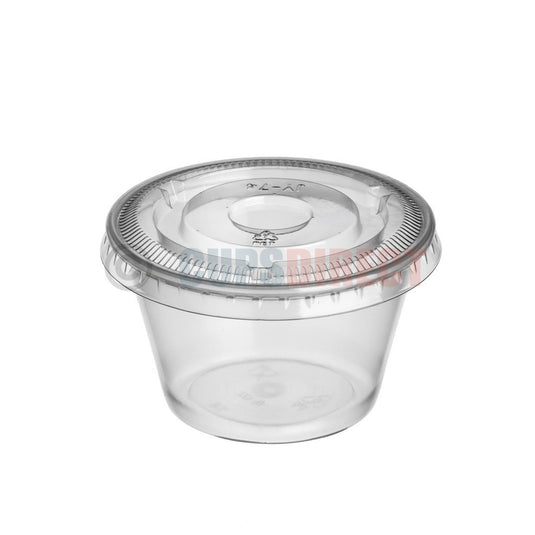 4oz portion pot lid, clear PET, secure fit for takeaway use