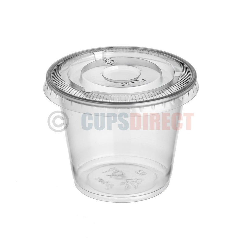 Load image into Gallery viewer, 5.5oz portion pot lid, clear PET, secure fit for takeaway packaging
