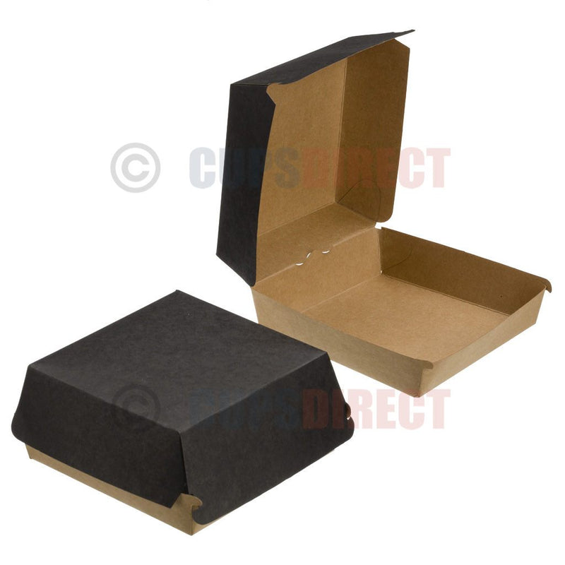 Load image into Gallery viewer, Black kraft Ranch Burger meal box model 2, eco-friendly compostable takeaway box
