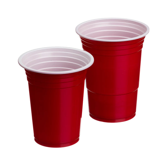 Group image of red party cups in multiple sizes for events and parties