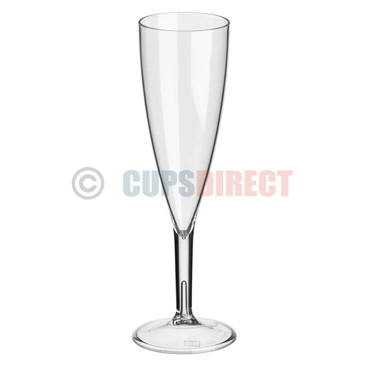 Clear reusable plastic champagne flute suitable for parties and events