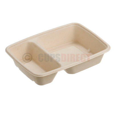 Sabert BePulp rectangular 2 compartment container for sustainable meal separation