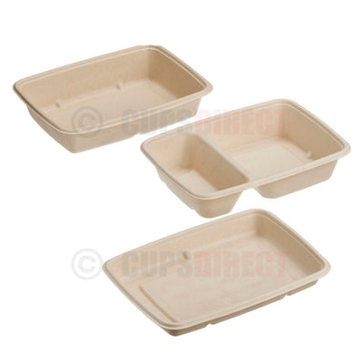 Sabert BePulp rectangular container range group image showing multiple sustainable food trays