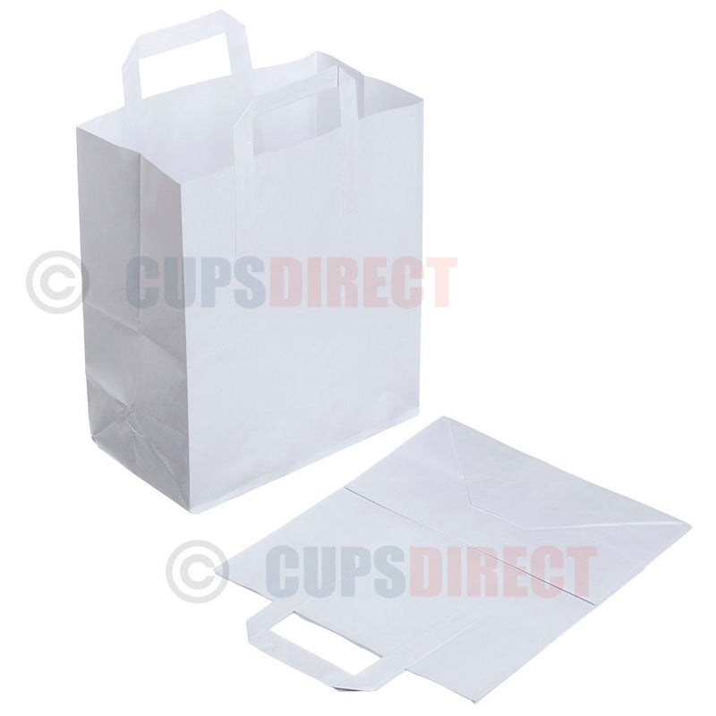 Load image into Gallery viewer, Large white paper SOS handle bag ideal for takeaway and retail packaging
